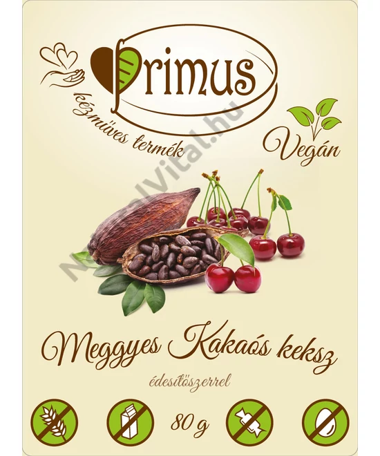 PRIMUS KAKAÓS-MEGGYES GLUTÉNMENTES&amp;VEGÁN KEKSZ 80G