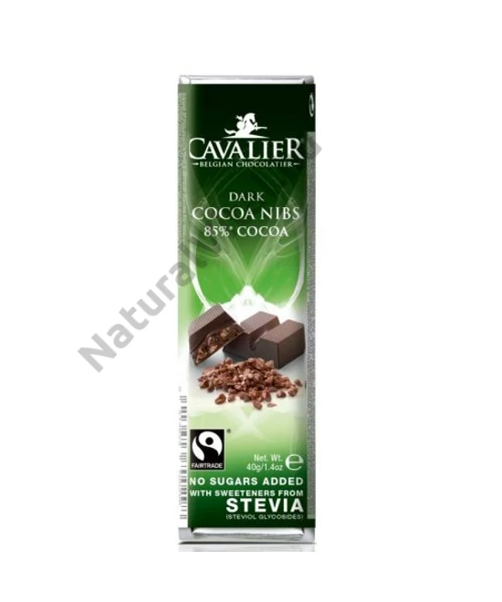 CAVALIER ÉTCSOKOLÁDÉ SZELET STEVIA KAKAÓ DARABOKKAL 40G