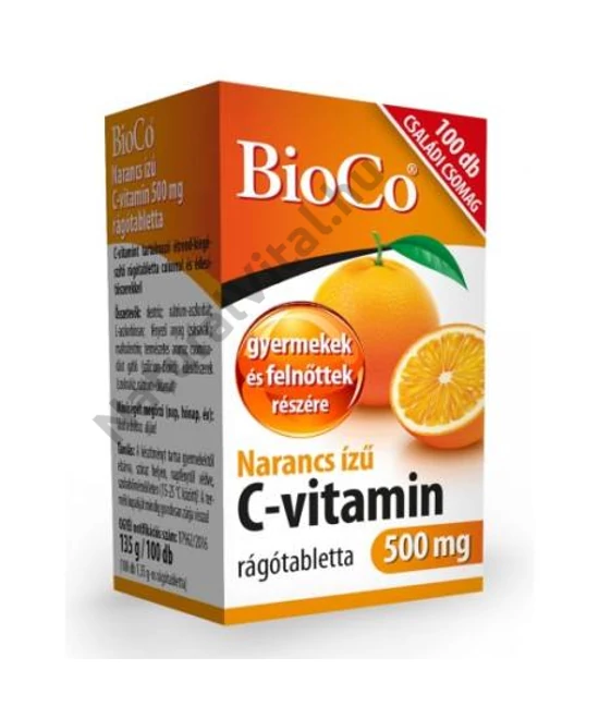 BIOCO NARANCS ÍZŰ C-VITAMIN 500 MG RÁGÓTABLETTA 100 DB