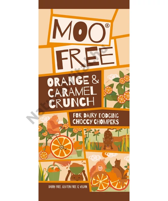 MOO FREE EVERYDAY TEJMENTES, GLUTÉNMENTES CSOKOLÁDÉ NARANCS ÉS KARAMELL DARABOKKAL 80G