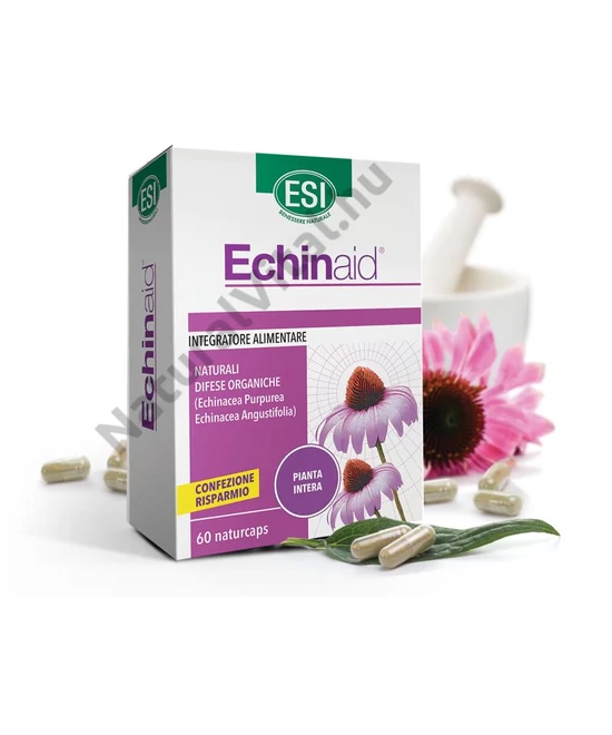 ESI Echinaid® Echinacea, kasvirág koncentrátum 60 db - 2 féle Echinaceából, 4 féle növényi részből. Standardizált étrend-kiegészítő, fermentált növényi kapszulatokban