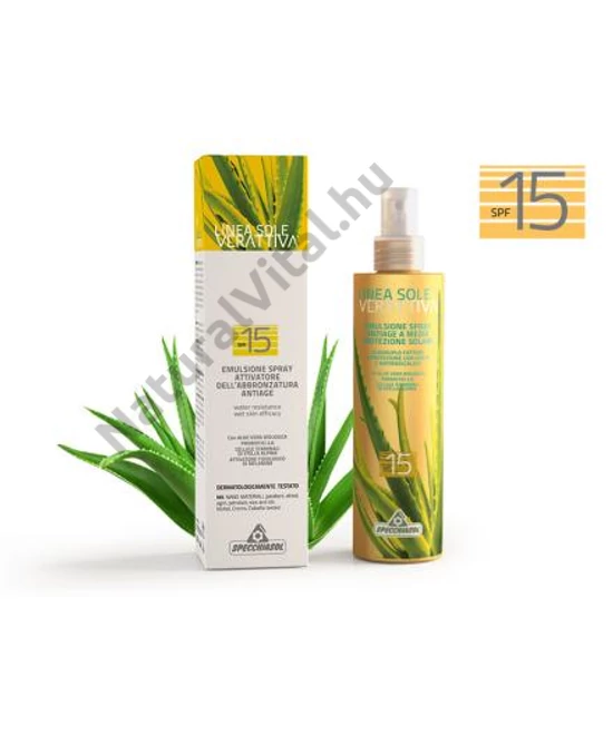 Specchiasol® Verattiva® 15 faktoros Napozó spray - Hármas hatású: UVA, UVB és Szabad gyökök elleni védelemmel.