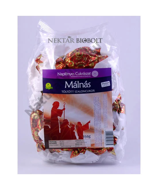 NAPFÉNYES CUKRÁSZAT VEGAN SZALONCUKOR MÁLNÁS TÖLTÖTT 250 G